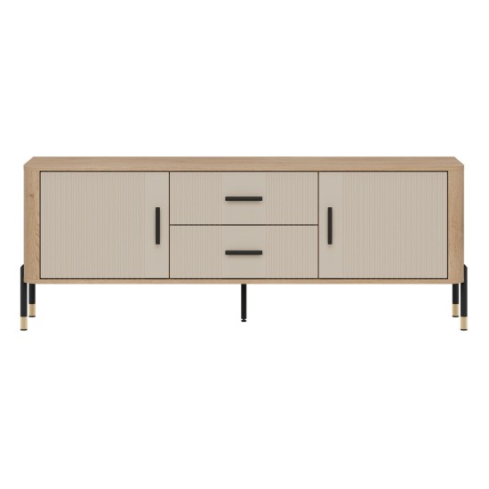 TV unit DANTE 164 cm, 2 doors and 2 drawers, cremona torro oak with cashmere matt fronts