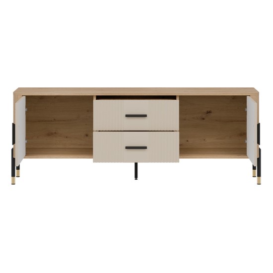 TV unit DANTE 164 cm, 2 doors and 2 drawers, cremona torro oak with cashmere matt fronts