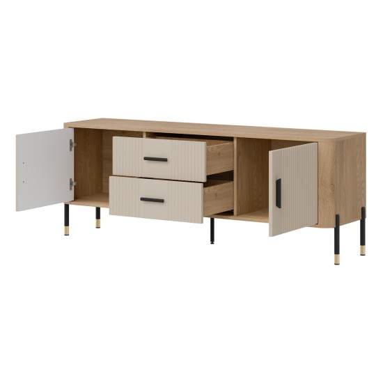 TV unit DANTE 164 cm, 2 doors and 2 drawers, cremona torro oak with cashmere matt fronts