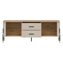 TV unit DANTE 164 cm, 2 doors and 2 drawers, cremona torro oak with cashmere matt fronts