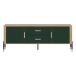 TV unit DANTE 164 cm, 2 doors and 2 drawers, cremona torro oak with green matt fronts