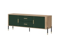 TV unit DANTE 164 cm, 2 doors and 2 drawers, cremona torro oak with green matt fronts TV unit DANTE 164 cm, 2 doors and 2 drawers, cremona torro oak with green matt fronts