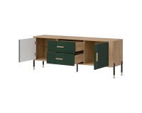 TV unit DANTE 164 cm, 2 doors and 2 drawers, cremona torro oak with green matt fronts TV unit DANTE 164 cm, 2 doors and 2 drawers, cremona torro oak with green matt fronts