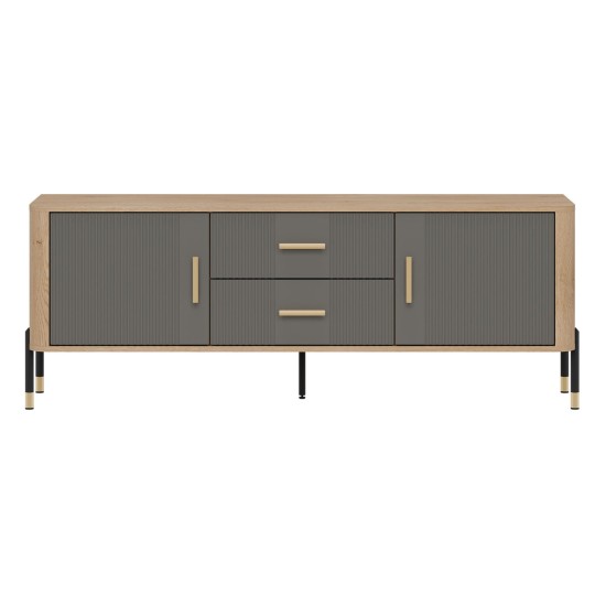 TV unit DANTE 164 cm, 2 doors and 2 drawers, cremona torro oak with grey matt fronts