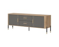 TV unit DANTE 164 cm, 2 doors and 2 drawers, cremona torro oak with grey matt fronts