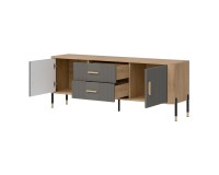 TV unit DANTE 164 cm, 2 doors and 2 drawers, cremona torro oak with grey matt fronts