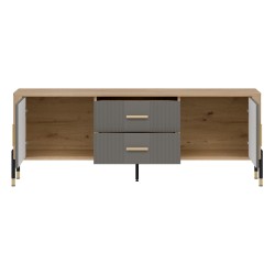 TV unit DANTE 164 cm, 2 doors and 2 drawers, cremona torro oak with grey matt fronts