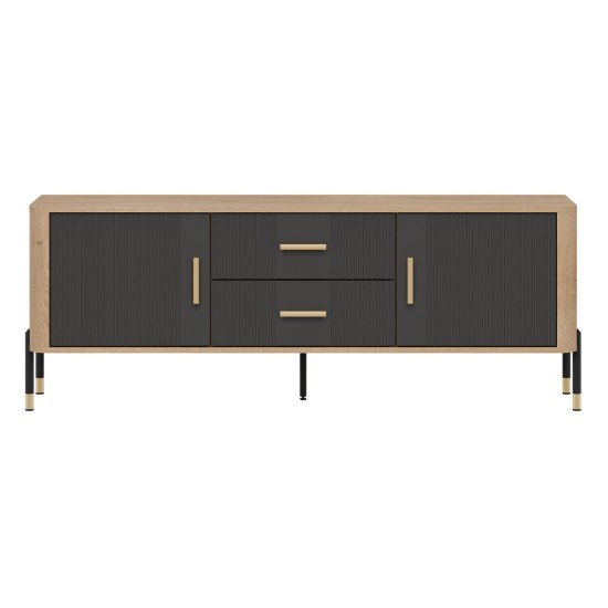 TV unit DANTE 164 cm, 2 doors and 2 drawers, cremona torro oak with anthracite matt fronts