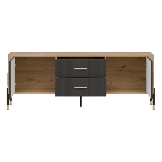 TV unit DANTE 164 cm, 2 doors and 2 drawers, cremona torro oak with anthracite matt fronts