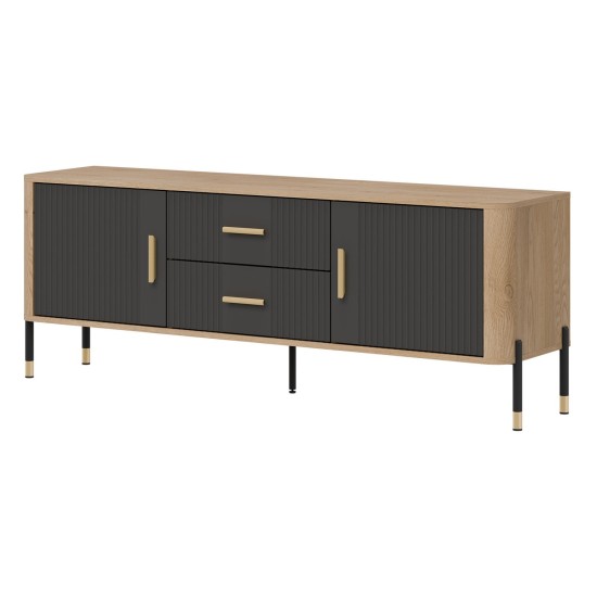 TV unit DANTE 164 cm, 2 doors and 2 drawers, cremona torro oak with anthracite matt fronts