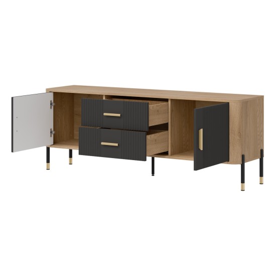 TV unit DANTE 164 cm, 2 doors and 2 drawers, cremona torro oak with anthracite matt fronts
