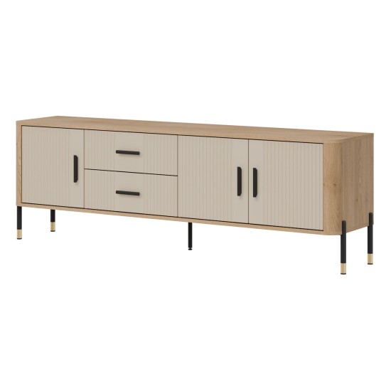 מזנון טלוויזיה DANTE 186, 3 דלתות ו 2 מגירות, אלון קרמונה טורו עם חזיתות קשמיר מט