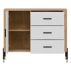 Chest of drawers DANTE 108 cm, 1 door and 3 drawers, cremona torro oak with white matt fronts