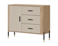 Комод DANTE 108 см, 1 дверь и 3 ящика, дуб кремона торро, фасады кашемир матовый Комод DANTE 108 см, 1 дверь и 3 ящика, дуб кремона торро, фасады кашемир матовый