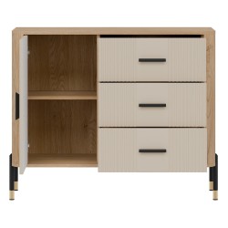 Chest of drawers DANTE 108 cm, 1 door and 3 drawers, cremona torro oak with cashmere matt fronts