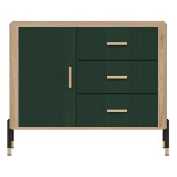 Комод DANTE 108 см, 1 дверь и 3 ящика, дуб кремона торро, фасады зелёный матовый