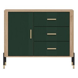 Комод DANTE 108 см, 1 дверь и 3 ящика, дуб кремона торро, фасады зелёный матовый Комод DANTE 108 см, 1 дверь и 3 ящика, дуб кремона торро, фасады зелёный матовый
