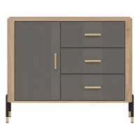 Комод DANTE 108 см, 1 дверь и 3 ящика, дуб кремона торро, фасады серый матовый