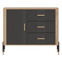 Комод DANTE 108 см, 1 дверь и 3 ящика, дуб кремона торро, фасады антрацит матовый