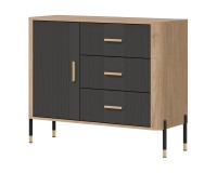 Комод DANTE 108 см, 1 дверь и 3 ящика, дуб кремона торро, фасады антрацит матовый