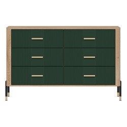 Chest of drawers DANTE 140 cm, 6 drawers, cremona torro oak with green matt fronts