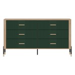 Chest of drawers DANTE 164 cm, 6 drawers, cremona torro oak with green matt fronts