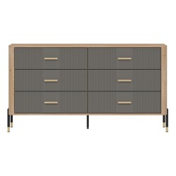 Chest of drawers DANTE 164 cm, 6 drawers, cremona torro oak with grey matt fronts
