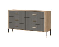 Комод DANTE 164 см, 6 ящиков, дуб кремона торро, фасады серый матовый