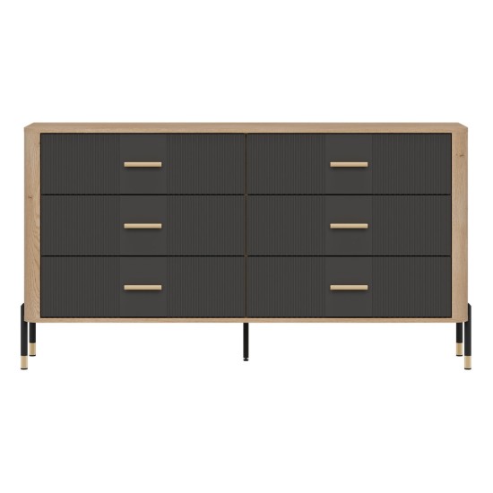 Chest of drawers DANTE 164 cm, 6 drawers, cremona torro oak with anthracite matt fronts
