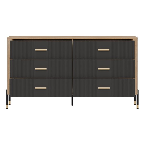 Chest of drawers DANTE 164 cm, 6 drawers, cremona torro oak with anthracite matt fronts