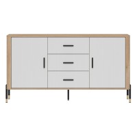 Chest of drawers DANTE 164 cm, 2 doors and 3 drawers, cremona torro oak with white matt fronts