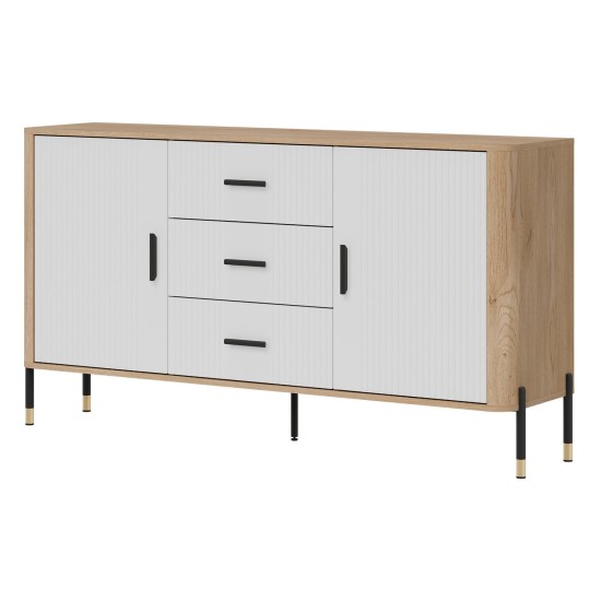Chest of drawers DANTE 164 cm, 2 doors and 3 drawers, cremona torro oak with white matt fronts