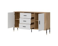 Chest of drawers DANTE 164 cm, 2 doors and 3 drawers, cremona torro oak with white matt fronts