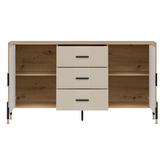 Chest of drawers DANTE 164 cm, 2 doors and 3 drawers, cremona torro oak with cashmere matt fronts