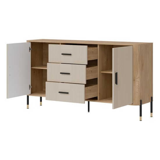 Chest of drawers DANTE 164 cm, 2 doors and 3 drawers, cremona torro oak with cashmere matt fronts