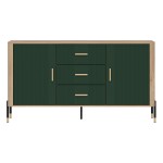 Chest of drawers DANTE 164 cm, 2 doors and 3 drawers, cremona torro oak with green matt fronts