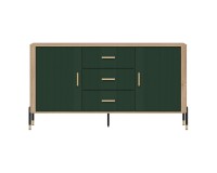 Chest of drawers DANTE 164 cm, 2 doors and 3 drawers, cremona torro oak with green matt fronts