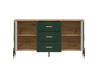 Chest of drawers DANTE 164 cm, 2 doors and 3 drawers, cremona torro oak with green matt fronts