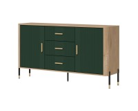 Chest of drawers DANTE 164 cm, 2 doors and 3 drawers, cremona torro oak with green matt fronts