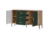 Chest of drawers DANTE 164 cm, 2 doors and 3 drawers, cremona torro oak with green matt fronts