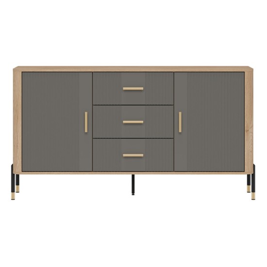 Chest of drawers DANTE 164 cm, 2 doors and 3 drawers, cremona torro oak with grey matt fronts