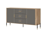 Chest of drawers DANTE 164 cm, 2 doors and 3 drawers, cremona torro oak with grey matt fronts