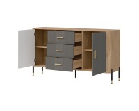 Chest of drawers DANTE 164 cm, 2 doors and 3 drawers, cremona torro oak with grey matt fronts
