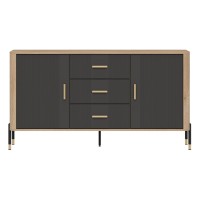 Chest of drawers DANTE 164 cm, 2 doors and 3 drawers, cremona torro oak with anthracite matt fronts