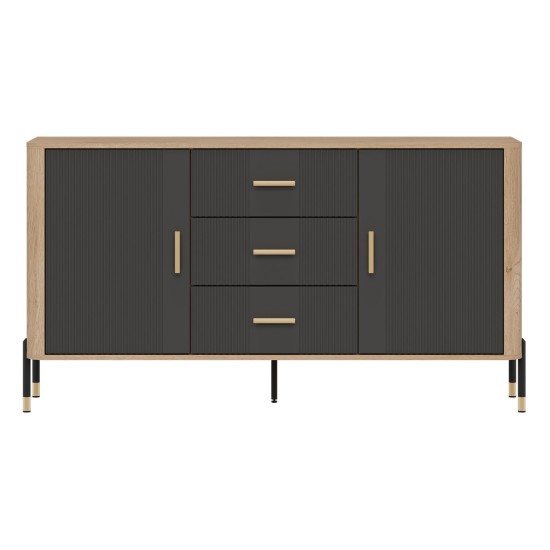 Chest of drawers DANTE 164 cm, 2 doors and 3 drawers, cremona torro oak with anthracite matt fronts