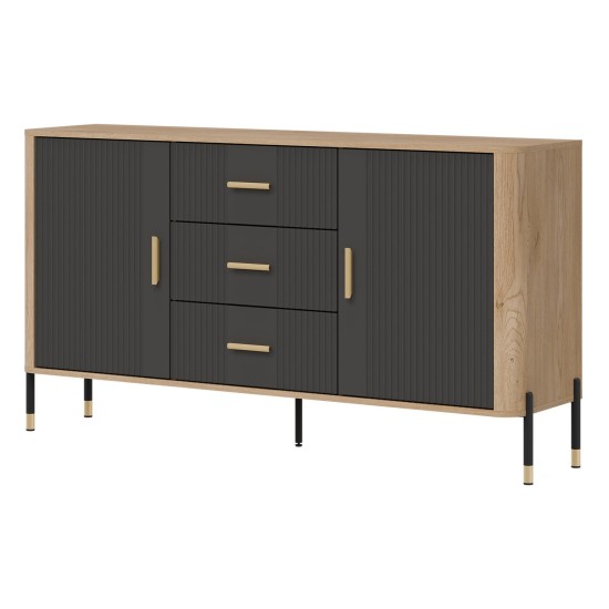Chest of drawers DANTE 164 cm, 2 doors and 3 drawers, cremona torro oak with anthracite matt fronts