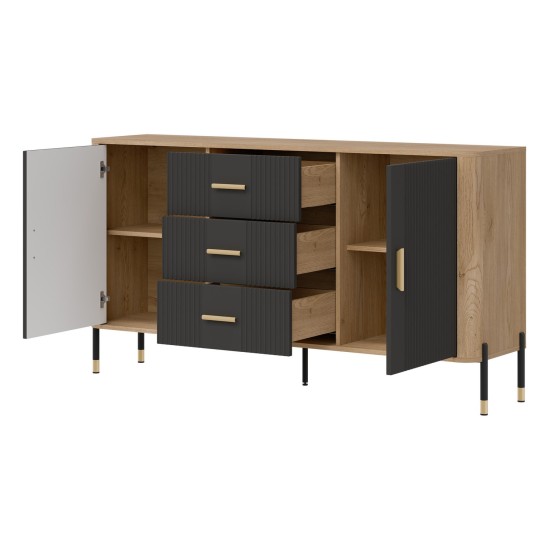 Chest of drawers DANTE 164 cm, 2 doors and 3 drawers, cremona torro oak with anthracite matt fronts