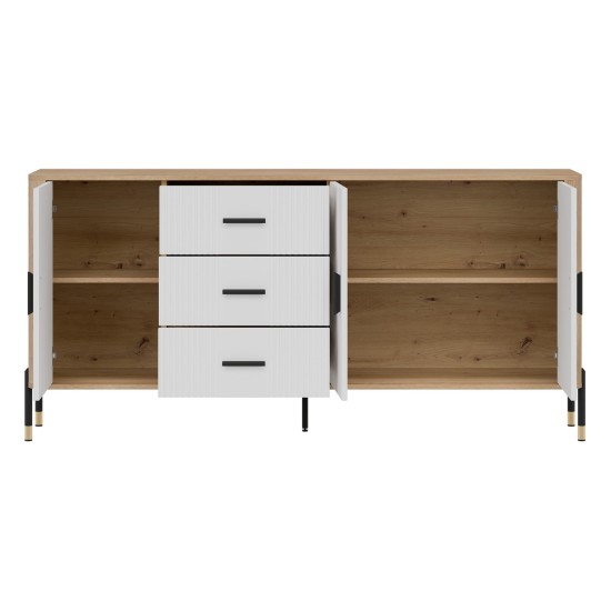 Chest of drawers DANTE 186 cm, 3 doors and 3 drawers, cremona torro oak with white matt fronts Chest of drawers DANTE 186 cm, 3 doors and 3 drawers, cremona torro oak with white matt fronts