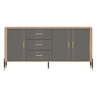 Chest of drawers DANTE 186 cm, 3 doors and 3 drawers, cremona torro oak with grey matt fronts