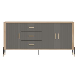 Chest of drawers DANTE 186 cm, 3 doors and 3 drawers, cremona torro oak with grey matt fronts